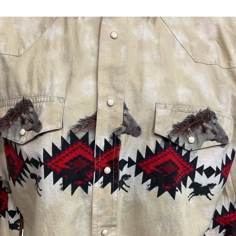Wrangler Men's Collared Long Sleeve Western Cowboy Horse Pearl Snap Shirt Size L - Picture 3 of 10